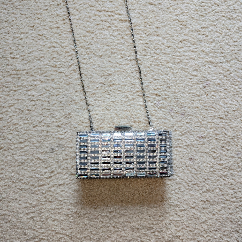Macy's Silver Geometric Clutch with Chain Strap